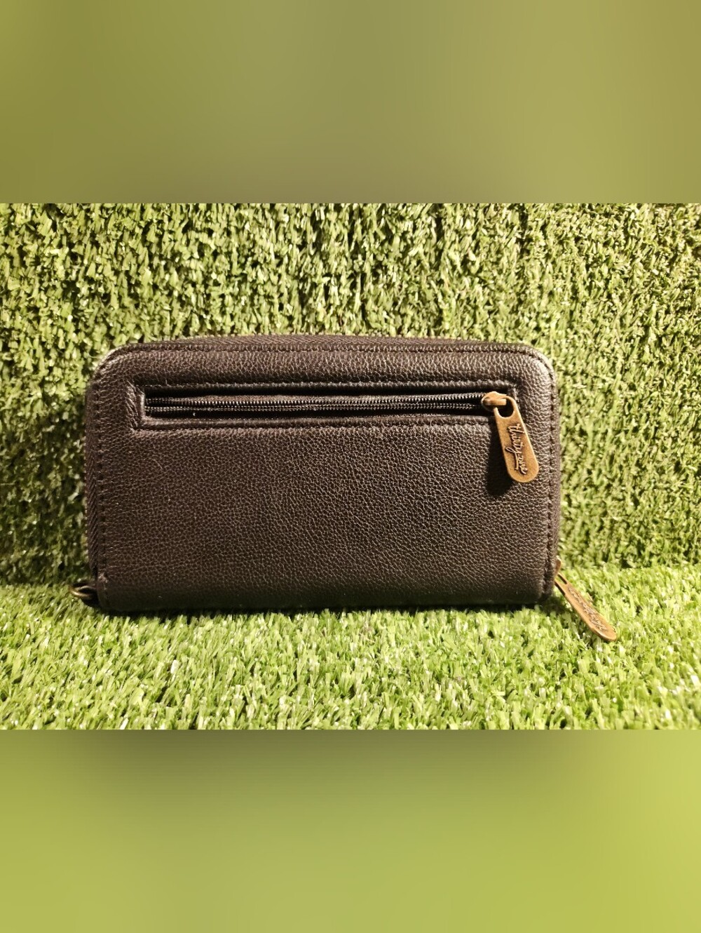 Thirty-One Black Leather Zip Wallet with Branded Pull